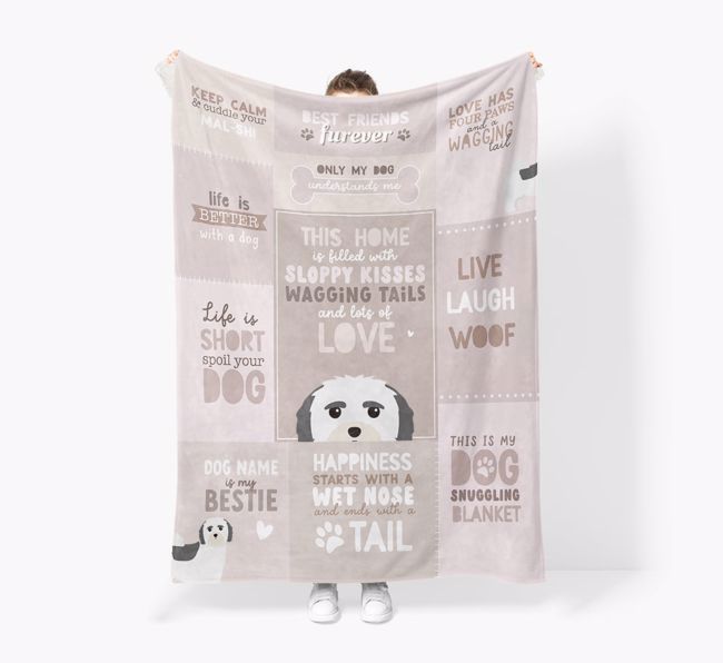 Patchwork Quotes: Personalized {breedFullName} Premium Sherpa Fleece Blanket
